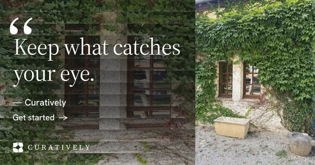 Social ad for Curatively: "Save it from anywhere." Minimal luxury style, quote layout, dark palette in black, grey.