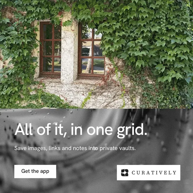 Instagram post for Curatively: "All of it, in one grid." Swiss style, bottom layout, light palette in grey, black, white.