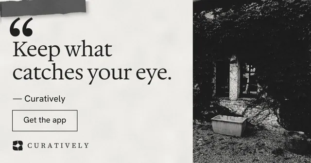 Social ad for Curatively: "Find it by colour." Editorial style, quote layout, light palette in black, white, grey.
