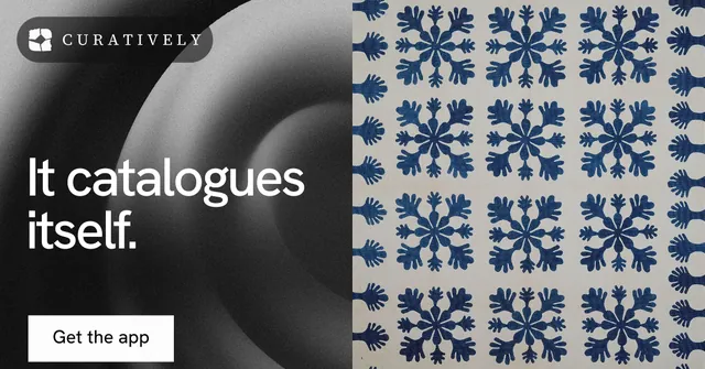 Social ad for Curatively: "It catalogues itself." Swiss style, bottom layout, dark palette in black, grey.