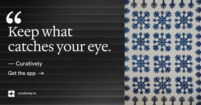 Social ad for Curatively: "Saved, sorted and yours." Minimal luxury style, quote layout, dark palette in grey, black.