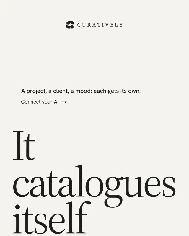 Instagram portrait post for Curatively: "Private until you choose." Minimal luxury style, oversized layout, light palette in white, grey.