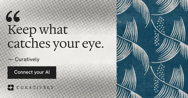 Social ad for Curatively: "It catalogues itself." Swiss style, quote layout, light palette in grey, blue, white.