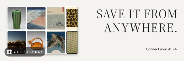 X header for Curatively: "Save it from anywhere." Minimal luxury style, right layout, light palette in white, grey.