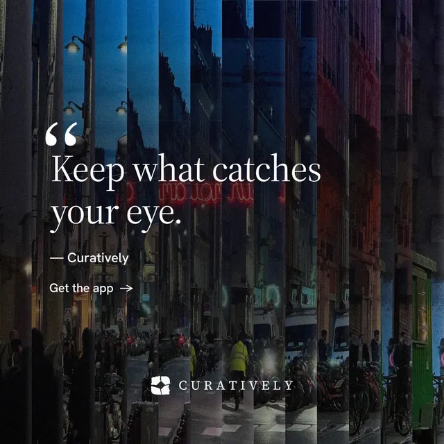 Instagram post for Curatively: "Find it by colour." Minimal luxury style, quote layout, dark palette in black, blue.