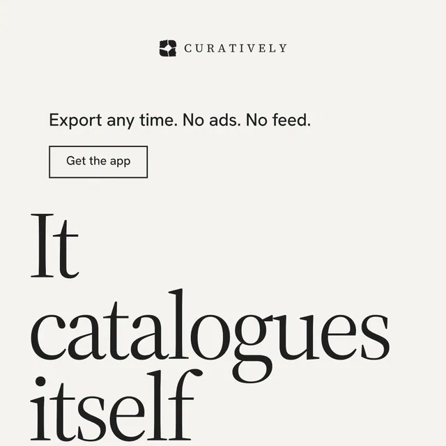 Instagram post for Curatively: "Find it by colour." Editorial style, oversized layout, light palette in white, grey.