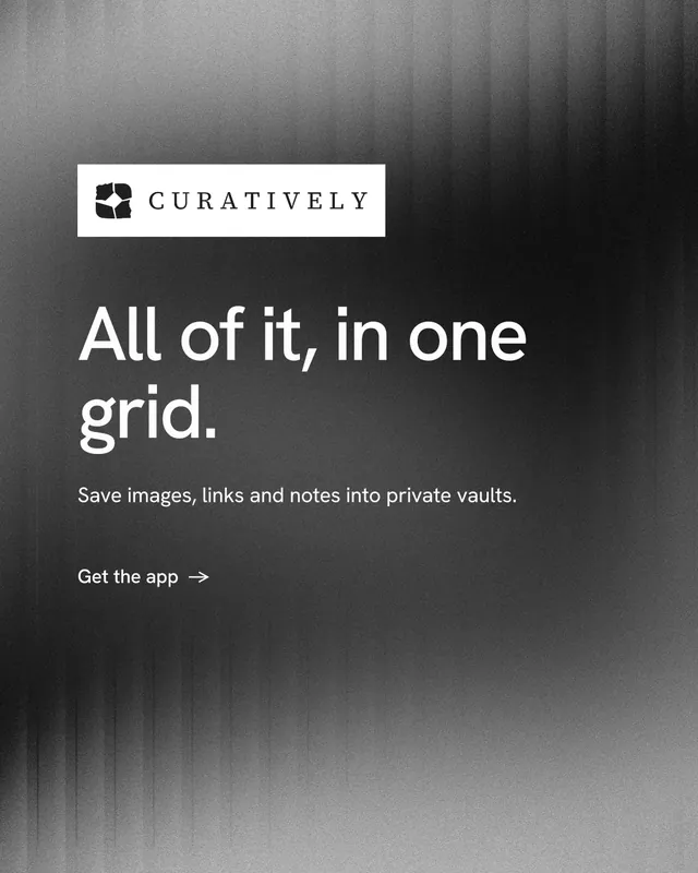 Instagram portrait post for Curatively: "All of it, in one grid." Minimal luxury style, announce layout, dark palette in grey, black.