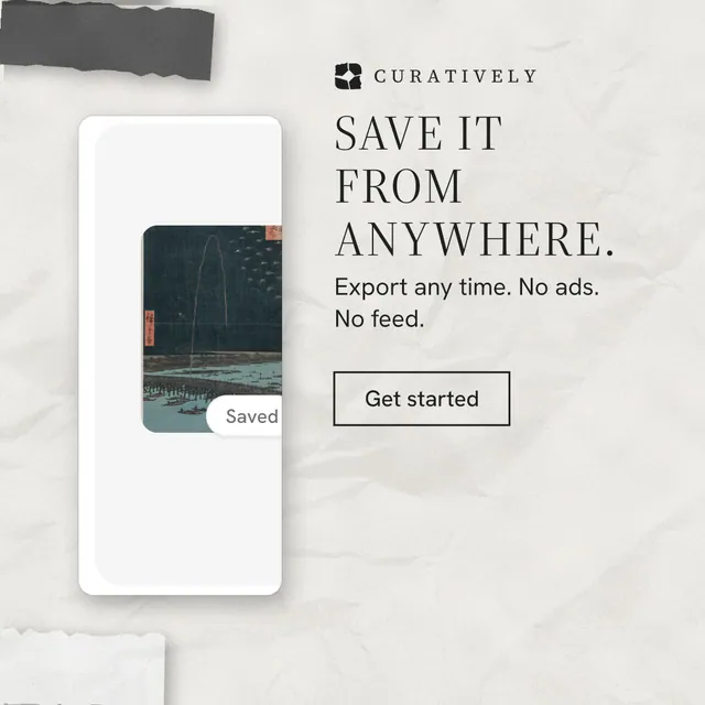 Instagram post for Curatively: "Save it from anywhere." Editorial style, skeleton layout, light palette in white, grey.