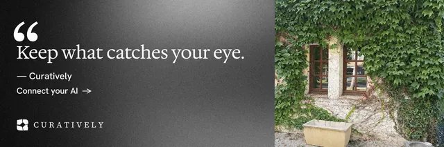 X header for Curatively: "All of it, in one grid." Minimal luxury style, quote layout, dark palette in grey, black.