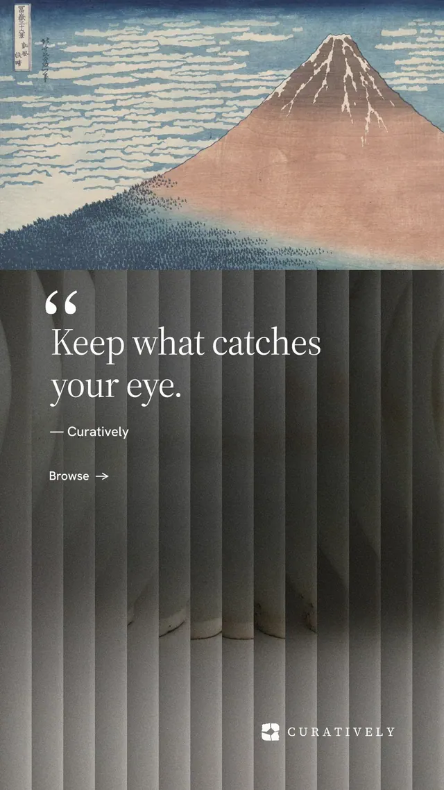 Instagram story for Curatively: "Saved, sorted and yours." Minimal luxury style, quote layout, dark palette in grey, black.
