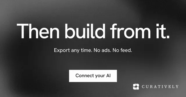 Social ad for Curatively: "Then build from it." Swiss style, centred layout, dark palette in black, grey.
