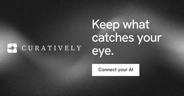 Social ad for Curatively: "Keep what catches your eye." Swiss style, logo hero layout, dark palette in black, grey.