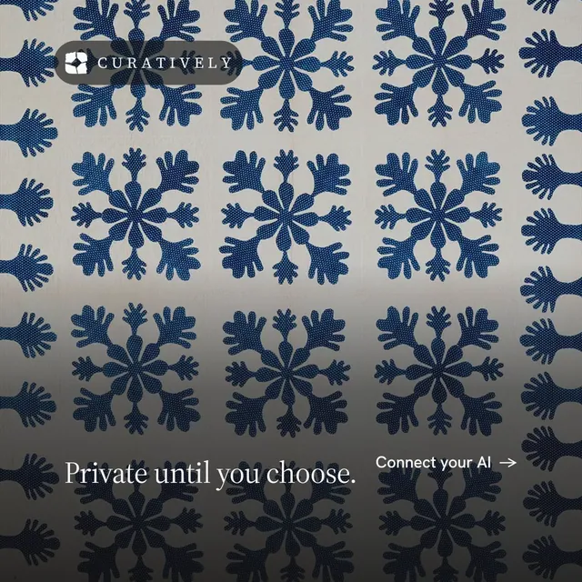 Instagram post for Curatively: "Private until you choose." Minimal luxury style, image led layout, dark palette in grey, blue.