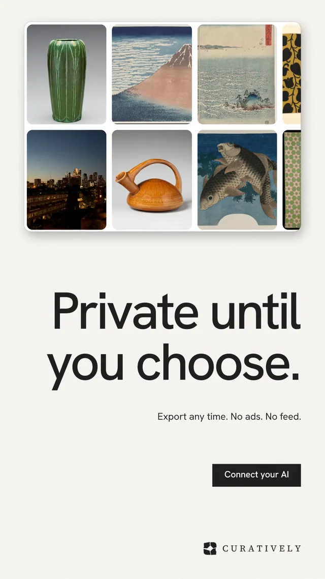 Instagram story for Curatively: "Private until you choose." Swiss style, right layout, light palette in white, grey.