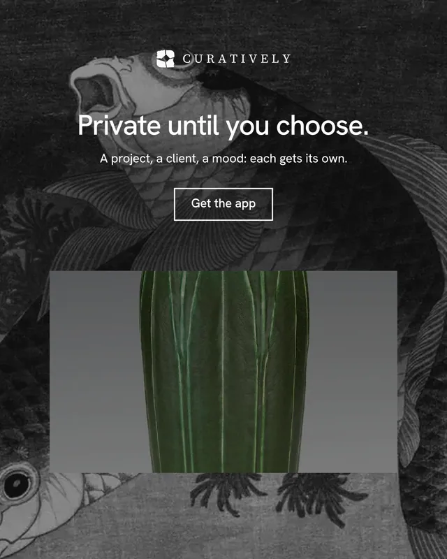 Instagram portrait post for Curatively: "Private until you choose." Editorial style, centred layout, dark palette in grey, black.