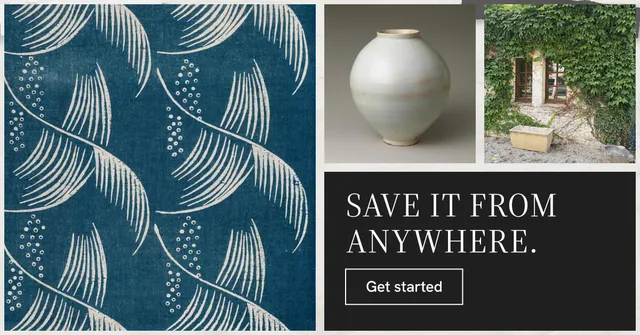 Social ad for Curatively: "Save it from anywhere." Editorial style, collage layout, dark palette in teal, grey, blue.