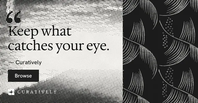 Social ad for Curatively: "Then build from it." Retro print style, quote layout, light palette in black, grey, white.