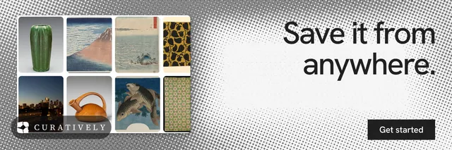 X header for Curatively: "Save it from anywhere." Swiss style, right layout, light palette in white, grey.