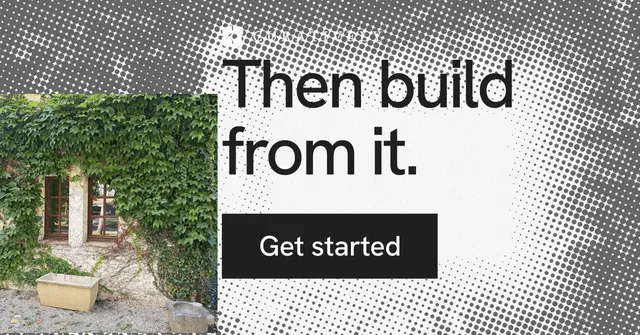 Social ad for Curatively: "Then build from it." Swiss style, skeleton layout, light palette in white, grey.