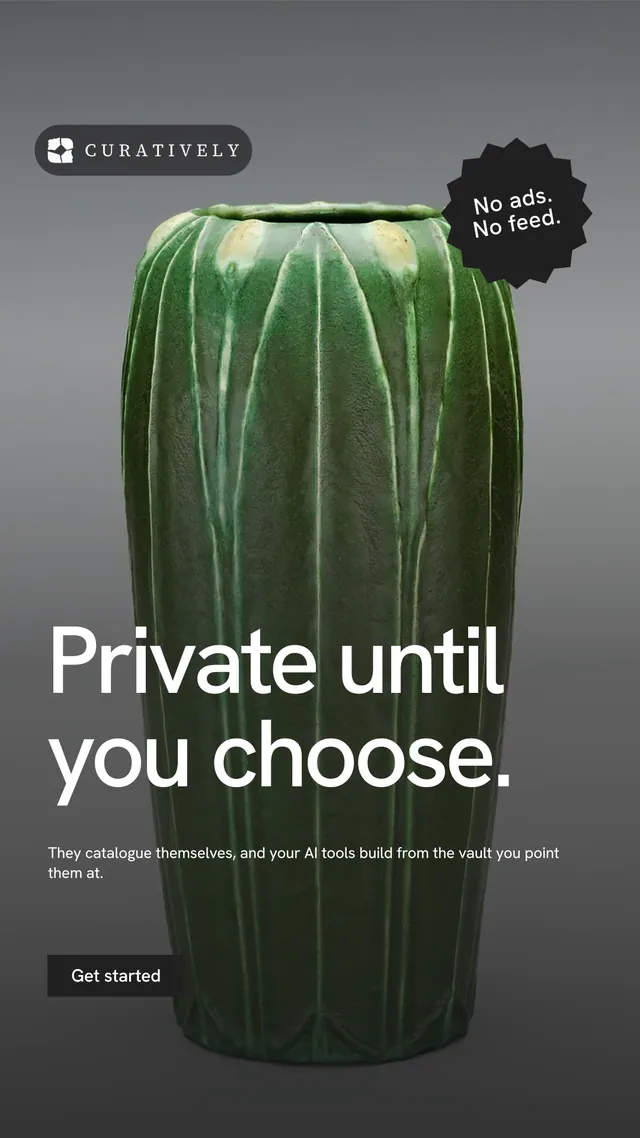 Instagram story for Curatively: "Private until you choose." Swiss style, sticker layout, dark palette in grey, black.