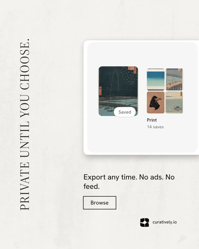 Instagram portrait post for Curatively: "Private until you choose." Editorial style, vertical layout, light palette in white, grey.
