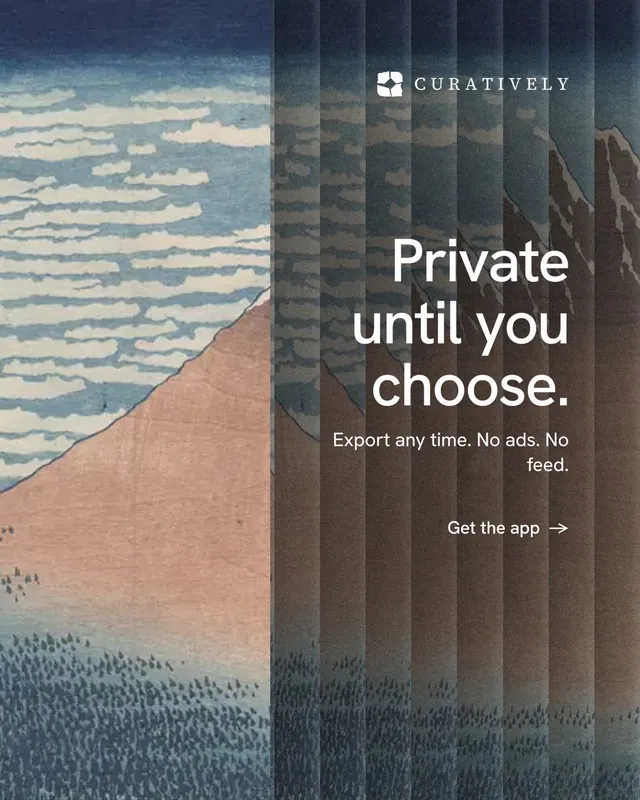 Instagram portrait post for Curatively: "Private until you choose." Minimal luxury style, right layout, dark palette in grey, black.