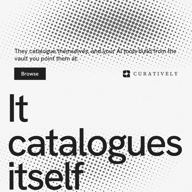 Instagram post for Curatively: "Find it by colour." Swiss style, oversized layout, light palette in white, grey.