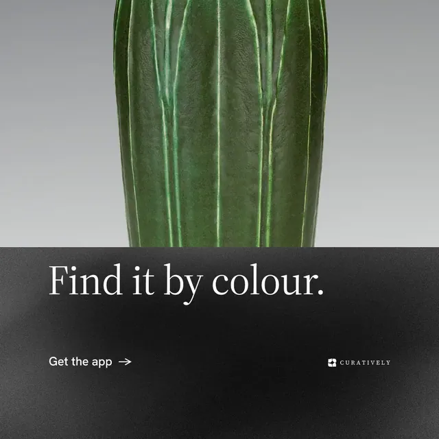 Instagram post for Curatively: "Find it by colour." Minimal luxury style, bottom layout, dark palette in black, grey.