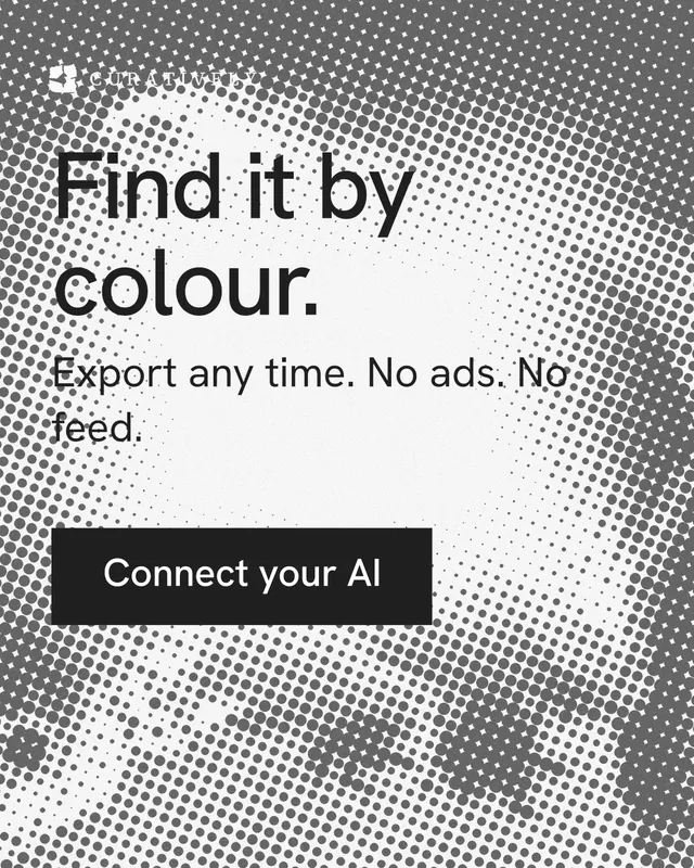 Instagram portrait post for Curatively: "Find it by colour." Swiss style, skeleton layout, light palette in grey, white.