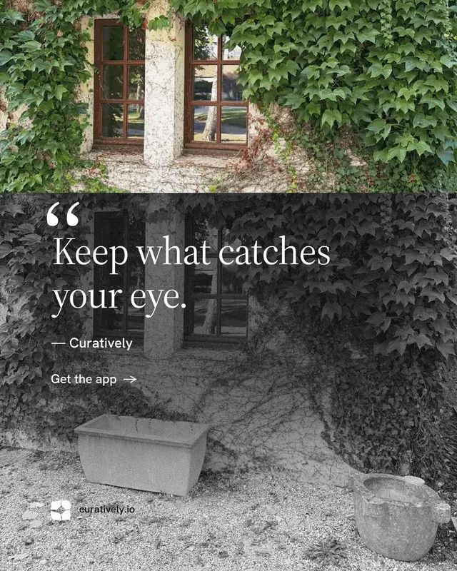 Instagram portrait post for Curatively: "Save it from anywhere." Minimal luxury style, quote layout, dark palette in grey, black.