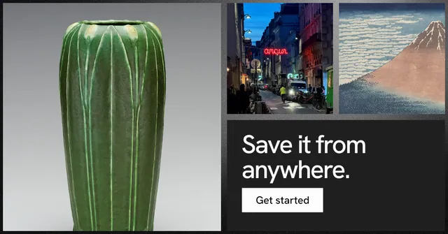 Social ad for Curatively: "Save it from anywhere." Swiss style, collage layout, dark palette in black, grey, white.