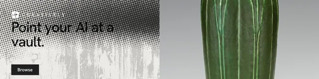 LinkedIn banner for Curatively: "Point your AI at a vault." Swiss style, bottom layout, light palette in grey, white.