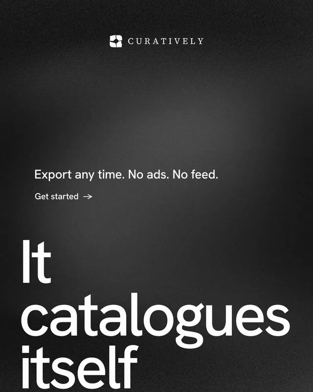 Instagram portrait post for Curatively: "All of it, in one grid." Minimal luxury style, oversized layout, dark palette in black, grey.