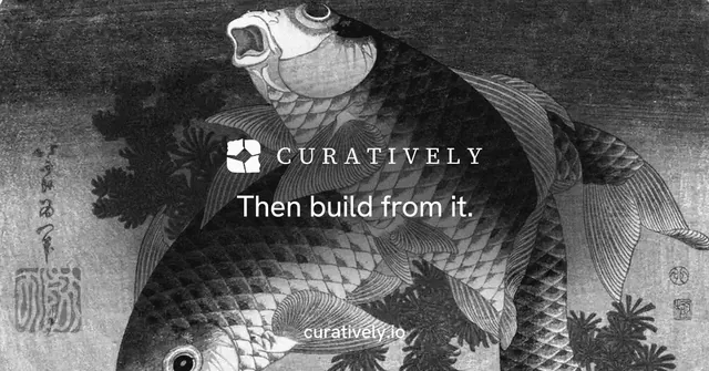 Social ad for Curatively: "Then build from it." Minimal luxury style, end card layout, dark palette in black, grey.