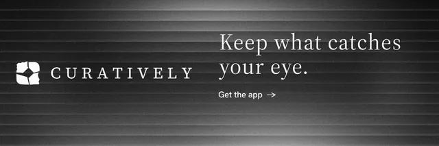 X header for Curatively: "Keep what catches your eye." Minimal luxury style, logo hero layout, dark palette in black, grey.