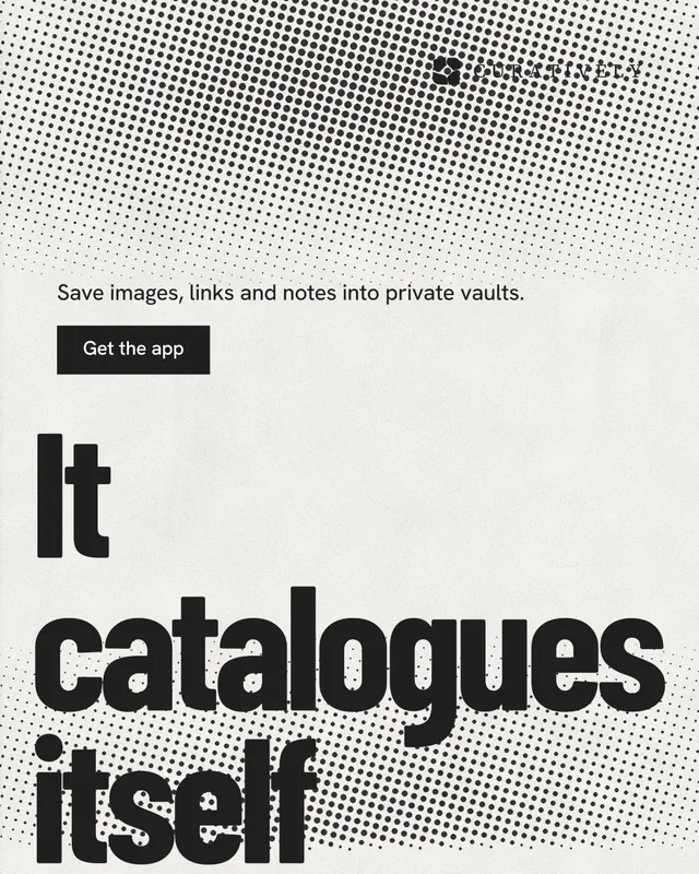 Instagram portrait post for Curatively: "Point your AI at a vault." Retro print style, oversized layout, light palette in grey, white.