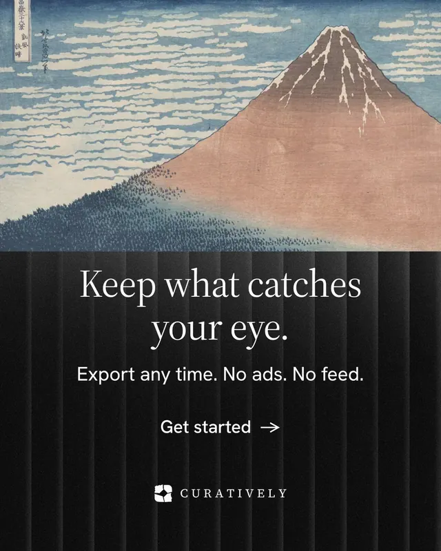 Instagram portrait post for Curatively: "Keep what catches your eye." Minimal luxury style, skeleton layout, dark palette in grey, black.