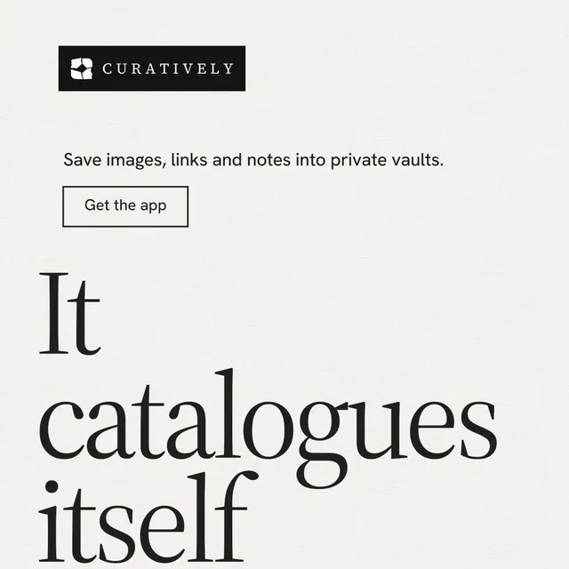 Instagram post for Curatively: "Point your AI at a vault." Editorial style, oversized layout, light palette in white, grey.