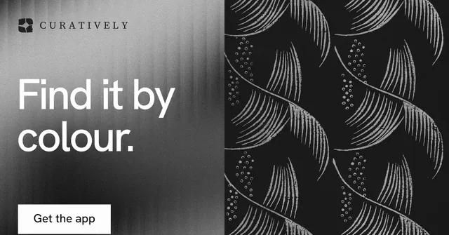 Social ad for Curatively: "Find it by colour." Swiss style, bottom layout, dark palette in grey, black.