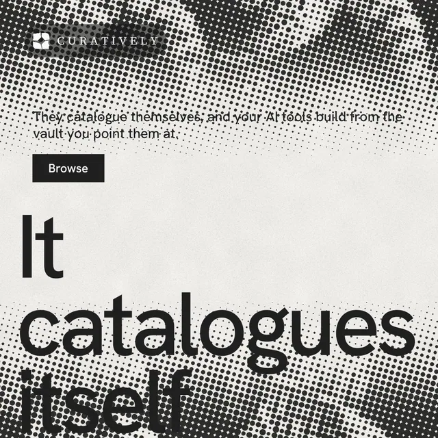 Instagram post for Curatively: "Private until you choose." Swiss style, oversized layout, light palette in grey, white.