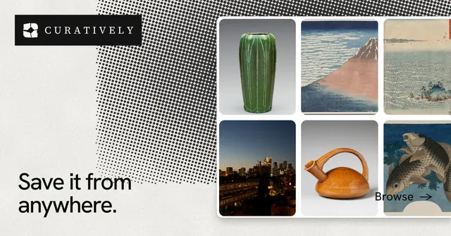 Social ad for Curatively: "Save it from anywhere." Swiss style, image led layout, light palette in grey, white.
