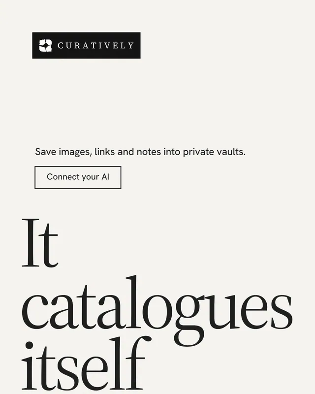 Instagram portrait post for Curatively: "All of it, in one grid." Editorial style, oversized layout, light palette in white, grey.