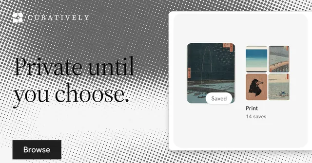 Social ad for Curatively: "Private until you choose." Split block style, bottom layout, light palette in white, grey.