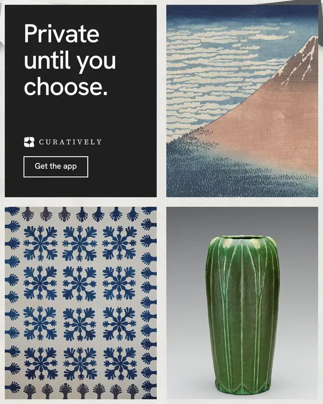 Instagram portrait post for Curatively: "Private until you choose." Editorial style, collage layout, light palette in black, grey, white.