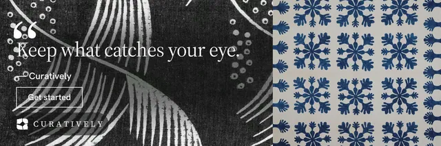 X header for Curatively: "Then build from it." Editorial style, quote layout, dark palette in grey, black.
