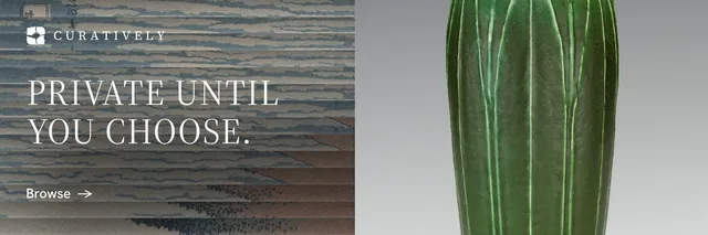 X header for Curatively: "Private until you choose." Minimal luxury style, bottom layout, light palette in grey.