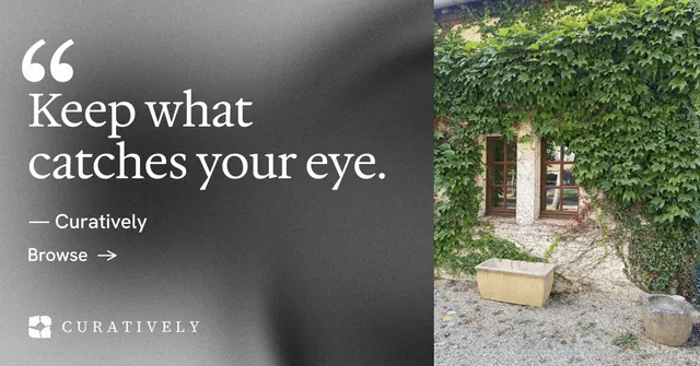 Social ad for Curatively: "Save it from anywhere." Minimal luxury style, quote layout, dark palette in grey, black.