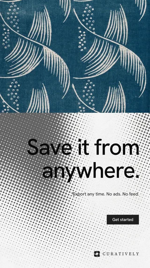 Instagram story for Curatively: "Save it from anywhere." Split block style, right layout, light palette in grey, blue, white.