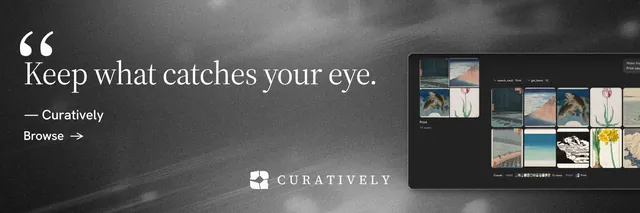 X header for Curatively: "Then build from it." Minimal luxury style, quote layout, dark palette in black, grey.