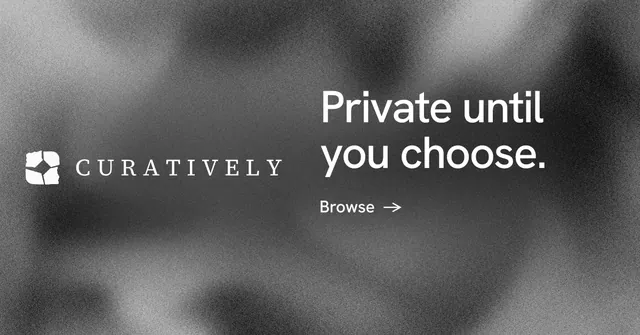 Social ad for Curatively: "Private until you choose." Minimal luxury style, logo hero layout, dark palette in grey, black.